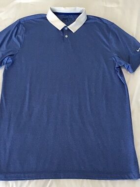 Nike Golf Dri Fit Blue Polo with White Collar